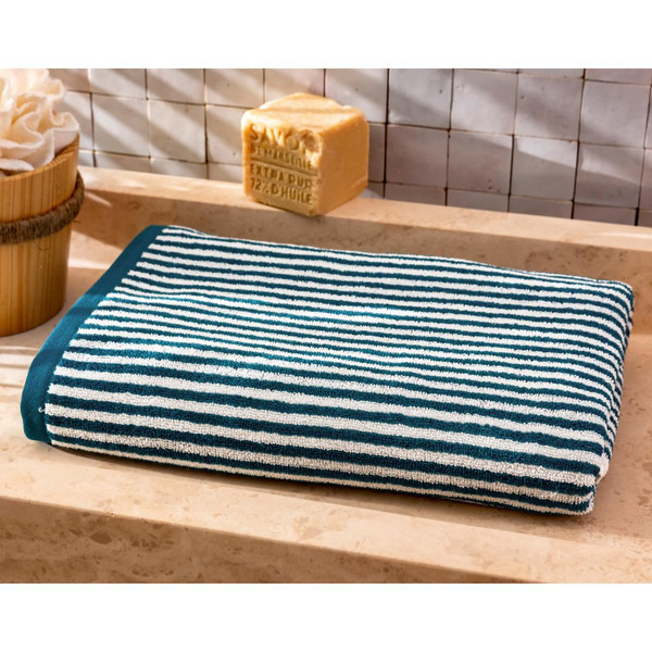 Serviette de bain CHARLIE bleue canard en coton Becquet Linge de maison