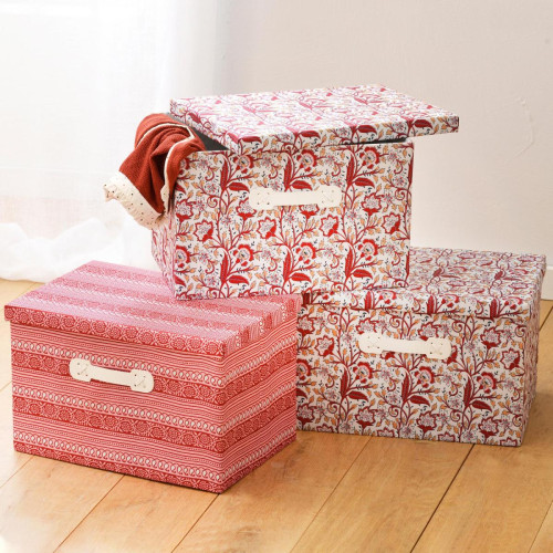 3 Boîtes de rangements en Carton et en Textile SUZY Rouge Rouge Becquet Meuble & Déco