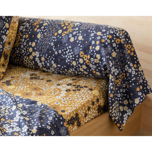 Becquet - Taie de traversin réversible LIBERTAD bleu en coton - Linge de lit imprime