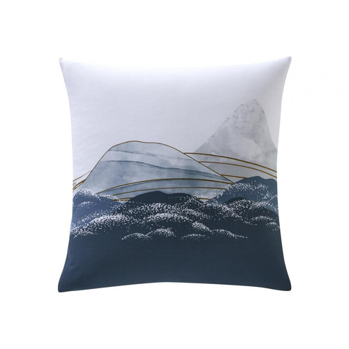 Becquet - Taie d'oreiller  MONTAGNE BLEUE bleue en coton - Linge de lit imprime