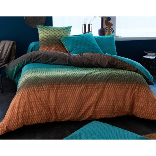 Becquet - Taie d'oreiller  RYTHME bleu en coton  - Taies d'oreillers imprimées