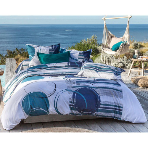 Becquet - Taie d'oreiller CAP ÉTÉ  bleu à motifs géométriques - Linge de lit Becquet