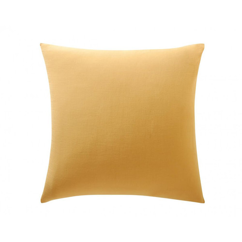 Becquet - Taie d'oreiller carrée DOUBLE GAZE jaune en gaze de coton - Taies d'oreillers unies