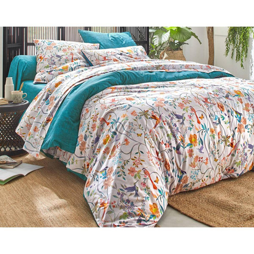 Becquet - Taie d'oreiller COLIBRIS multicolore en percale de coton - Linge de lit multicolore