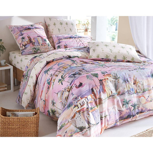 Becquet - Taie d'oreiller PALMERAIE multicolore en coton - Linge de lit imprime