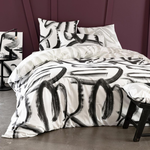 Becquet - Taie d'oreiller réversible GALLERY noir/blanc en coton - Taies d oreillers traversins noir