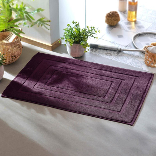 Tapis de bain ATLANTIQUE en coton violet aubergine Becquet Linge de maison