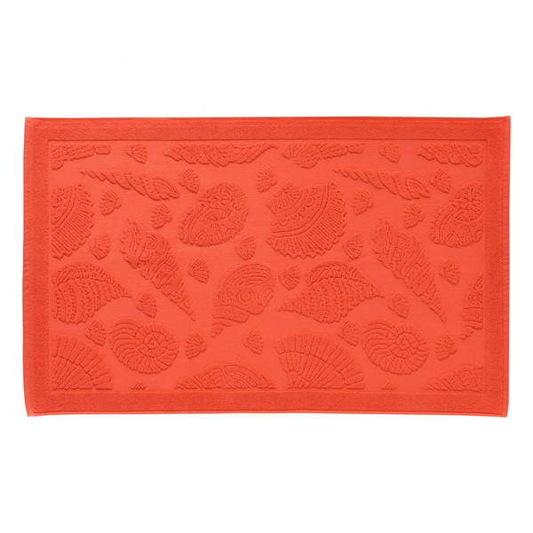 Tapis de bain CRUSTACE orange corail en coton Becquet Linge de maison