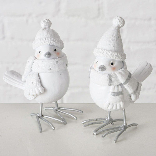 Becquet - Set 2 oiseaux blanc Tuffy hiver  - Collection Authentique Meubles et Déco