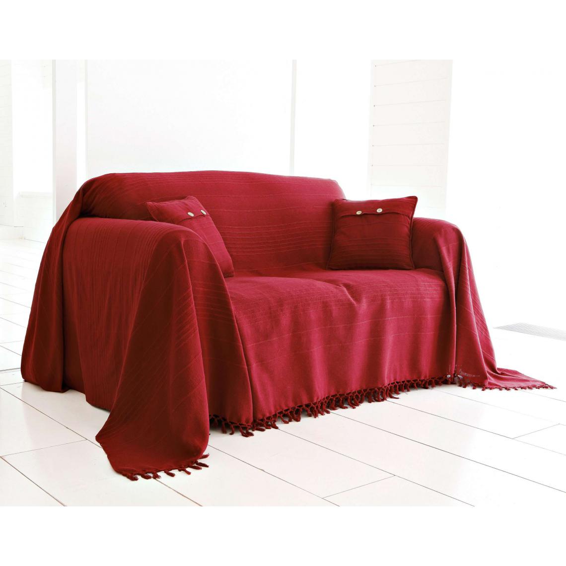 Boutis, plaid ou jeté de canapé uni en coton Becquet - Rouge