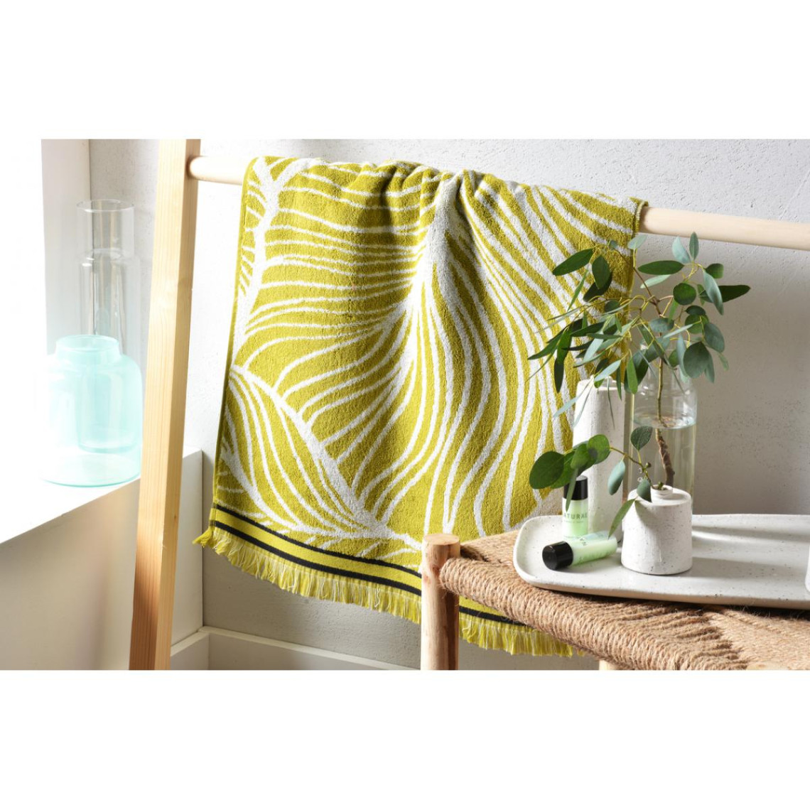 serviette de bain coton 450g/m² eucalyptus - jaune