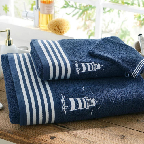 Becquet - Serviette de toilette PHARE  50x90 bleu marine en coton  - Serviette, drap de bain