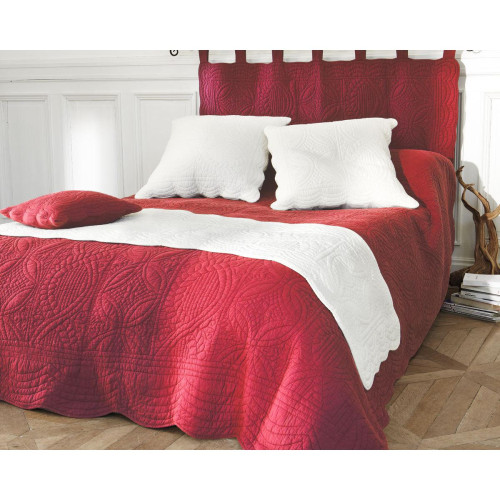 Becquet - Tête de lit en boutis uni coton Becquet - Rouge - Sommier, lit