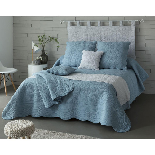 Becquet - Tête de lit en boutis uni pur coton Becquet - bleu grisé - Sommier, lit
