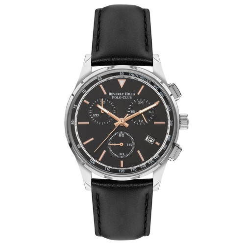 Beverly Hills Polo Club - Montre BBP3215X-351 avec bracelet en cuir noir pour homme - Montre chronographe