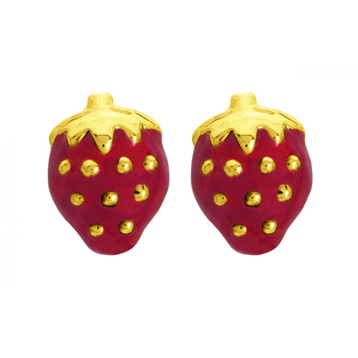 Boucles d'oreilles Fraises laquées rouges or 750/1000 jaune (18K) Doré Stella LES ESSENTIELS ENFANTS