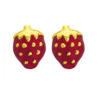 Boucles d'oreilles Fraises laquées rouges or 750/1000 jaune (18K) Doré Stella LES ESSENTIELS ENFANTS