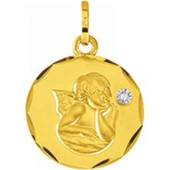 Stella Bijoux - Médaille diamantt 0.004 carat Or 750/1000 jaune  (18K) - Naissance et baptême