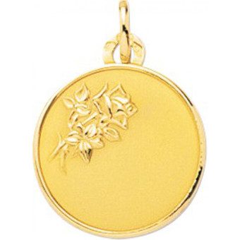 Stella Bijoux - Médaille ronde motif fleur or 750/1000 jaune (18K) - Naissance et baptême