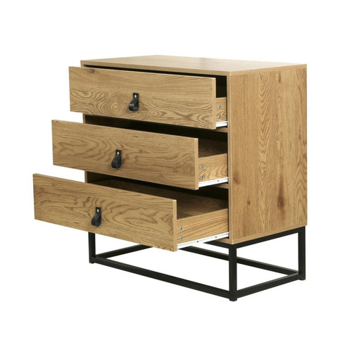 Commode décor chêne 3 tiroirs piétement métal et en bois Beige Commode