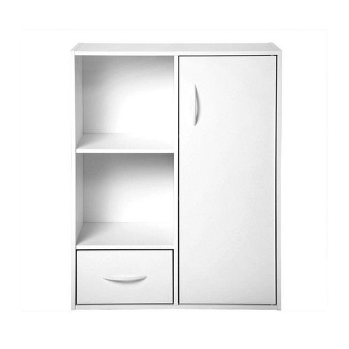 Calicosy - Meuble à 4 cases avec 1 porte et 1 tiroir blanc - Bibliothèque Design