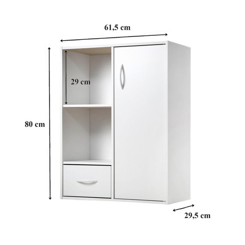 Meuble à 4 cases avec 1 porte et 1 tiroir en bois blanc Bibliothèque