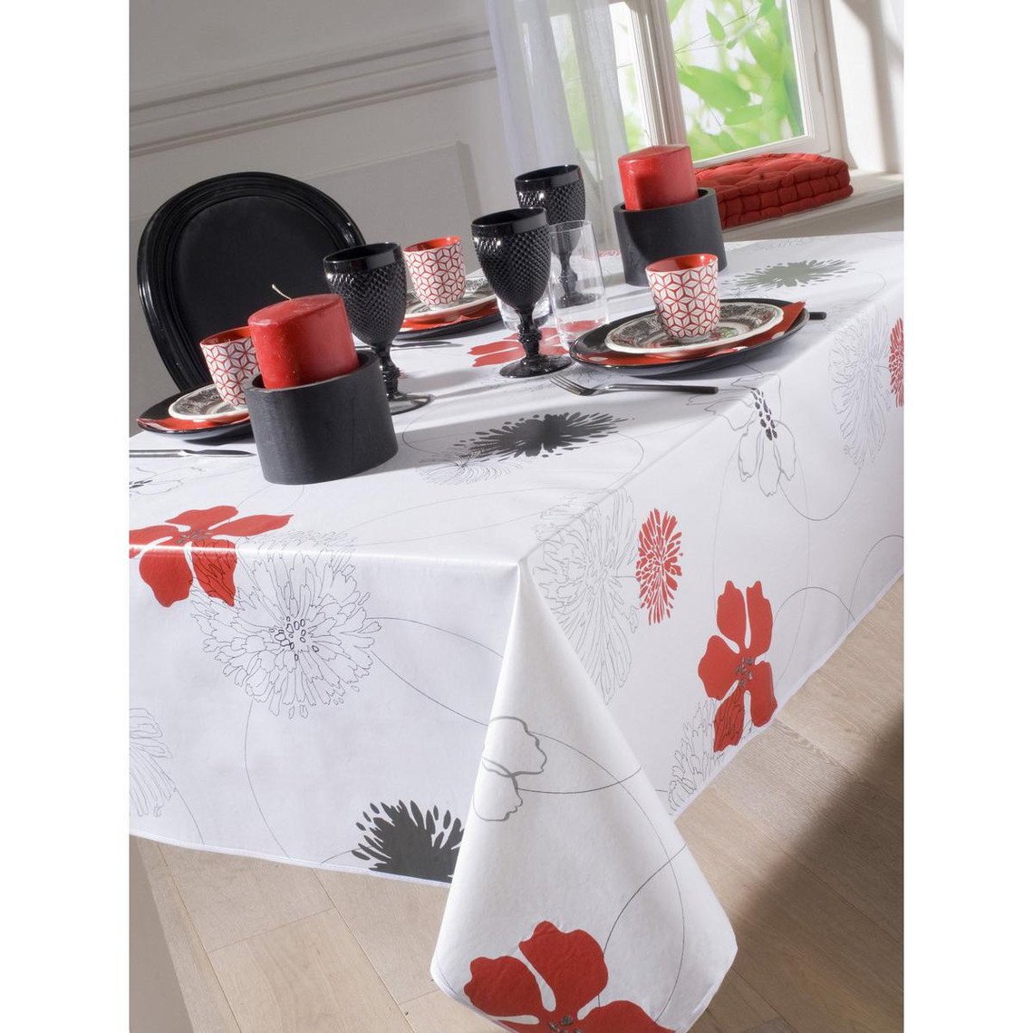 Nappe Toile Cirée RING FLOWER Rectangle Rouge