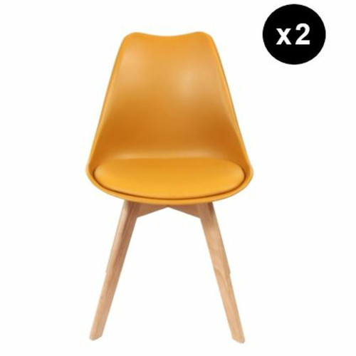 3S. x Home - Lot de 2 chaises scandinaves coque rembourée - jaune - Chaise Design