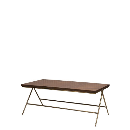 Chehoma - Table Basse Style Parquet Pieds Fins Patine Laiton - Mobilier Deco