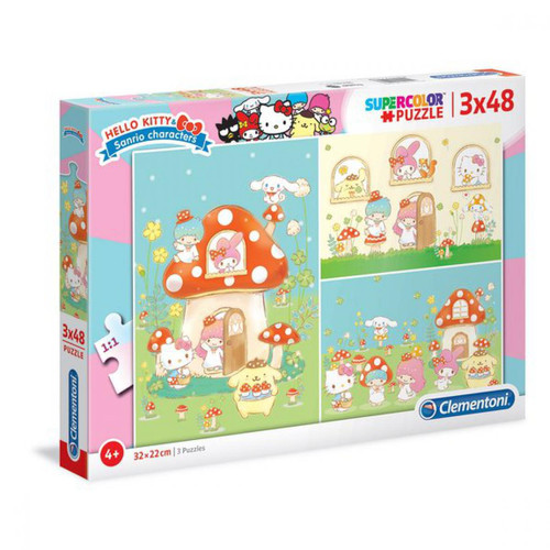 Clementoni - Puzzles SuperColor 3x48 pièces - Hello Kitty 
