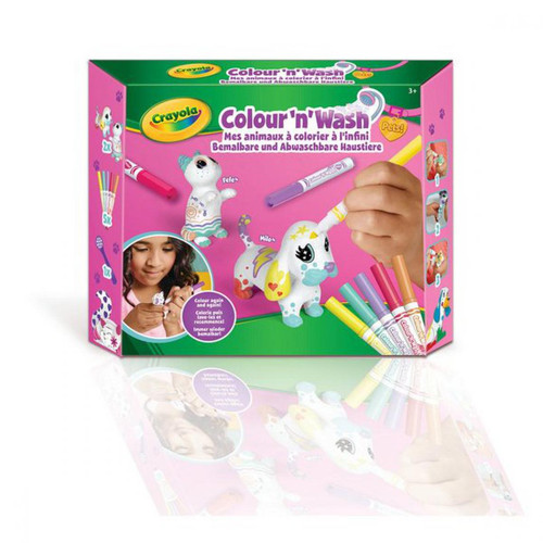 Crayola - Kit Color'n'Wash pets : Mes Animaux à Colorier - Chat et Chien 