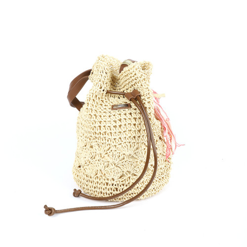 Les Tropeziennes Maroquinerie - Petit sac seau en raphia naturel - Sac, ceinture, porte-feuille femme