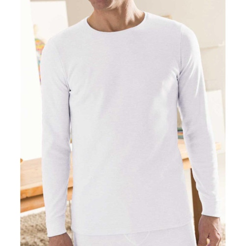 Damart - Tee-shirt manches longues col rond en mailles blanc - Sous-vêtement homme & pyjama