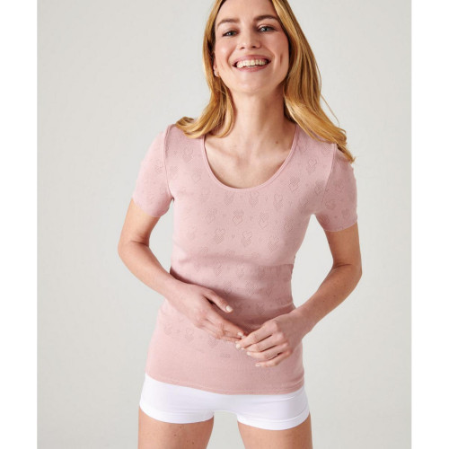 Damart - Tee Shirt Manches Courtes Rose Tendre - Octobre Rose Mode