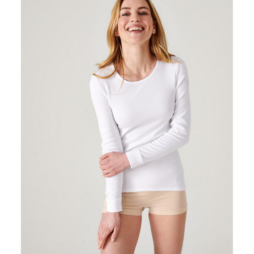 Damart - Tee Shirt Manches Longues. Blanc - T-shirt femme