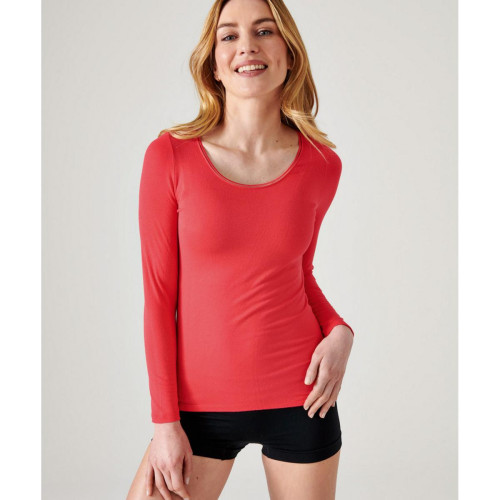 Damart - Tee-shirt Manches Longues Fraise - T shirt rouge femme