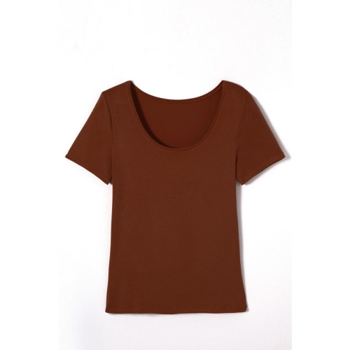 Damart - Tee-shirt manches courtes invisible chocolat - T-shirt manches courtes femme