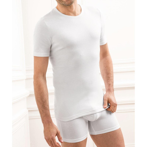 Damart - Tee-shirt manches courtes en mailles blanc - Sélection cadeau de Noël LES ESSENTIELS HOMME