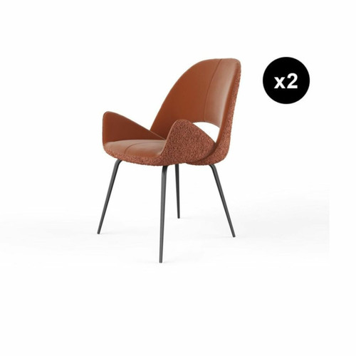 3S. x Home - Lot de 2 chaises velours marron  - Chaise Et Tabouret Et Banc Design