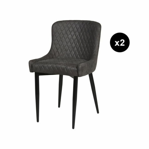 3S. x Home - Lot de 2 Chaises matelassées en cuir avec accoudoirs et pieds en métal  MADURAI Gris  - Chaise Design
