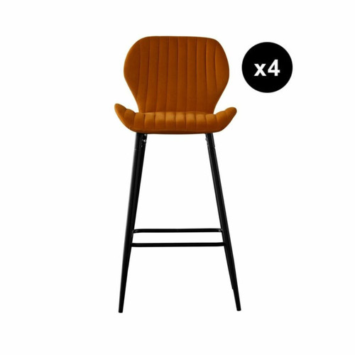 3S. x Home - Lot de 4 tabourets de bar assise en velours pieds métal - Chaise Et Tabouret Et Banc Design