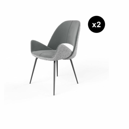 3S. x Home - Lot de 2 chaises velours Gris  - Chaise Design