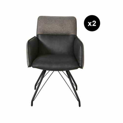 3S. x Home - Lot de 2 chaises avec accoudoirs assise en et tissu et pieds en métal GILLOU Gris  - Chaise Design