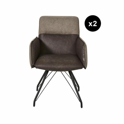 3S. x Home - Lot de 2 fauteuils bridge accoudoirs et assise pieds en métal GILLOU Beige  - La Salle A Manger Design