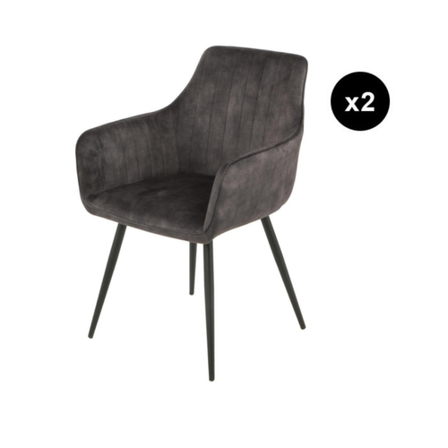3S. x Home - Lot de 2 Chaises avec assise en velours  - Chaise Et Tabouret Et Banc Design