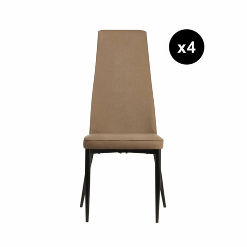 3S. x Home - Lot de 4 chaises en cuir et pied en metal noir PRESTIGE Beige  - 3S. x Home meuble & déco