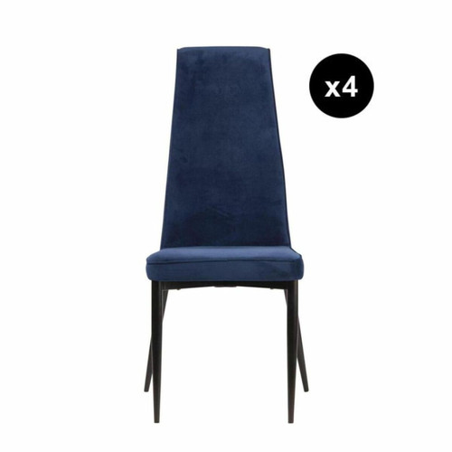 3S. x Home - Lot de 4 chaises en velours et en metal PRESTIGE Bleu  - Chaise Design
