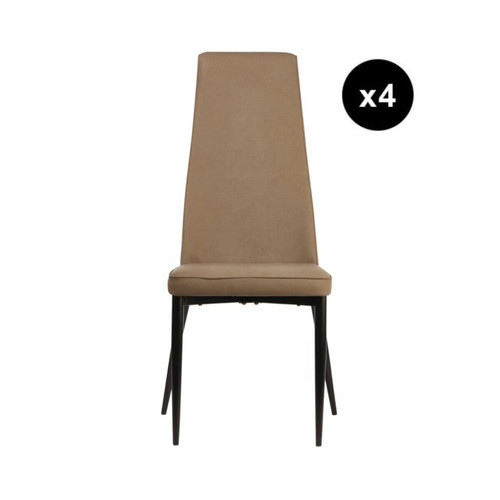 3S. x Home - Lot de 4 chaises a haut dossier en cuir Beige - Chaise Et Tabouret Et Banc Design