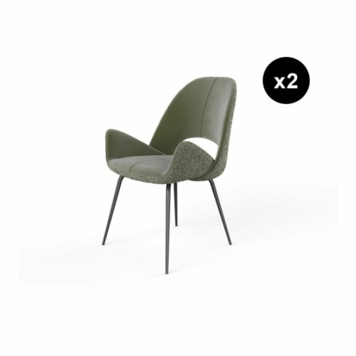 3S. x Home - Lot de 2 chaises velours vert kaki - Chaise Et Tabouret Et Banc Design