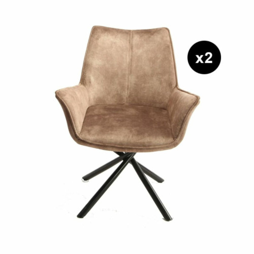3S. x Home - Lot de 2 chaises pivotantes assise en tissu  - Chaise marron